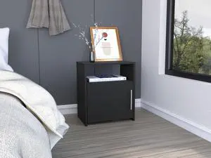 Nordico Nightstand , End Table, Side Table One Shelf, Single Door Cabinet, Metal Handle -Black Nordico Nightstand , End Table, Side Table One Shelf, Single Door Cabinet, Metal Handle -Black