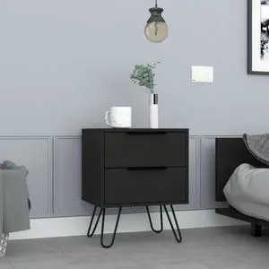 Augusta 2 Nightstand , End Table, Side Table Four Legs, Two Drawers -Black Augusta 2 Nightstand , End Table, Side Table Four Legs, Two Drawers -Black