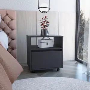 Austin Nightstand , End Table, Side Table Casters, Single Drawer-Black Austin Nightstand , End Table, Side Table Casters, Single Drawer-Black