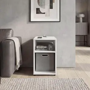 Mercer Lite Side Table And Nightstand With Integrated Usb Charging Station And 2 Open Storage Shelves, Compact Side Table Mercer Lite Side Table And Nightstand With Integrated Usb Charging Station And 2 Open Storage Shelves, Compact Side Table
