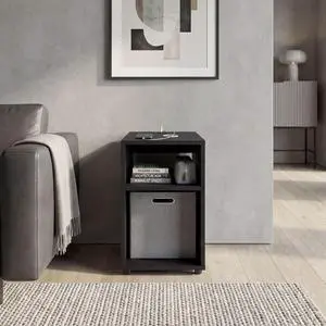 Mercer Lite Side Table And Nightstand With Integrated Usb Charging Station And 2 Open Storage Shelves, Compact Side Table Mercer Lite Side Table And Nightstand With Integrated Usb Charging Station And 2 Open Storage Shelves, Compact Side Table