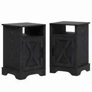 Set Of 2, 16" Black Farmhouse Nightstand W/ Charging Station & Storage Set Of 2, 16" Black Farmhouse Nightstand W/ Charging Station & Storage