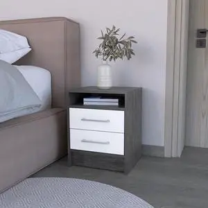 Nightstand Cartiz, Two Drawers, Smokey Oak / White Finish Nightstand Cartiz, Two Drawers, Smokey Oak / White Finish
