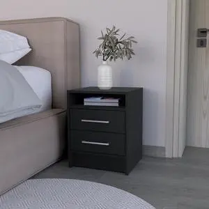 Nightstand Cartiz, Two Drawers, Black Wengue Finish Nightstand Cartiz, Two Drawers, Black Wengue Finish