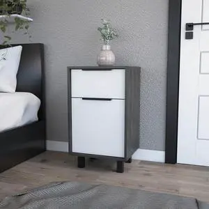 Nightstand Maryland Z, One Drawer, One Cabinet, Smokey Oak / White Finish Nightstand Maryland Z, One Drawer, One Cabinet, Smokey Oak / White Finish