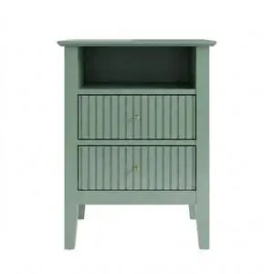 18" Fluted 2-Drawer Nightstand Set Of 2, Modern Green End Table With Storage 18" Fluted 2-Drawer Nightstand Set Of 2, Modern Green End Table With Storage