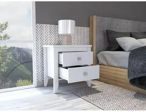 Nightstand More, Two Shelves, Four Legs, White Finish Nightstand More, Two Shelves, Four Legs, White Finish