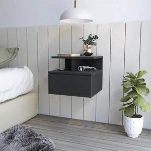 Floating Nightstand Flopini, One Drawer, Black Wengue Finish Floating Nightstand Flopini, One Drawer, Black Wengue Finish