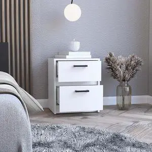 Nightstand Chequered, Two Drawes, White Finish Nightstand Chequered, Two Drawes, White Finish