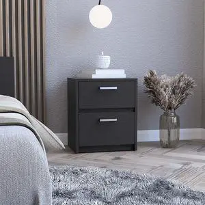 Nightstand Chequered, Two Drawers, Black Wengue Finish Nightstand Chequered, Two Drawers, Black Wengue Finish