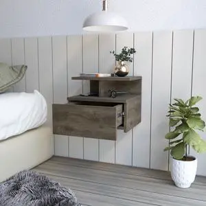 Floating Nightstand Flopini, One Drawer, Dark Walnut Finish Floating Nightstand Flopini, One Drawer, Dark Walnut Finish