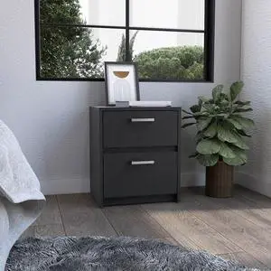 Nightstand 18"H , 2 Drawers With Metal Handles, Black Nightstand 18"H , 2 Drawers With Metal Handles, Black