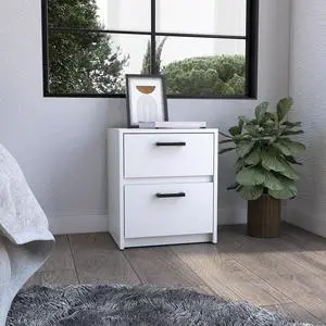 Nightstand 18"H , 2 Drawers With Metal Handles, White Nightstand 18"H , 2 Drawers With Metal Handles, White