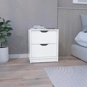 Double Drawer Nightstand 19"H, Bedside Table, White Double Drawer Nightstand 19"H, Bedside Table, White