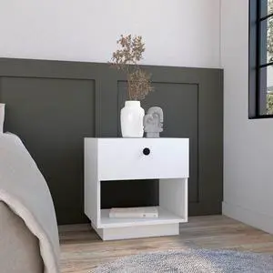 Single Drawer Nightstand 19"H With Open Storage Shelf, White Single Drawer Nightstand 19"H With Open Storage Shelf, White