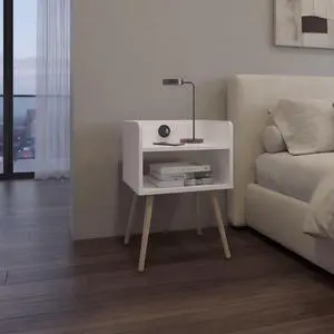Nightstand With Usb Port, 2 Shelves - White Nightstand With Usb Port, 2 Shelves - White