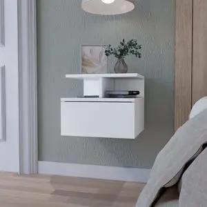 Augusta Floating Nightstand with 2-Tier Shelf and 1-Drawer Augusta Floating Nightstand with 2-Tier Shelf and 1-Drawer