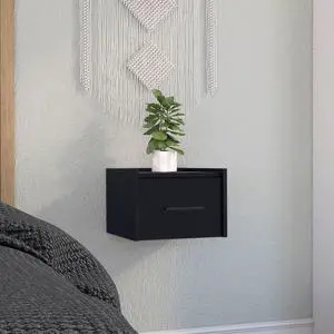 Boa Floating Nightstand , End Table, Side Table Wall-Mounted Single Drawer Design With Handle- Black - Bedroom Boa Floating Nightstand , End Table, Side Table Wall-Mounted Single Drawer Design With Handle- Black - Bedroom