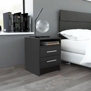 Eter Nightstand , End Table, Side Table Superior Top, Two Drawers -Black Eter Nightstand , End Table, Side Table Superior Top, Two Drawers -Black