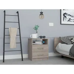 Napoles Nightstand , End Table, Side Table Superior Top, Two Drawers, One Shelf -Light Gray Napoles Nightstand , End Table, Side Table Superior Top, Two Drawers, One Shelf -Light Gray