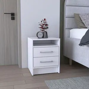 Greter 24" Two-Drawer Night Stand With Open Shelf White Greter 24" Two-Drawer Night Stand With Open Shelf White