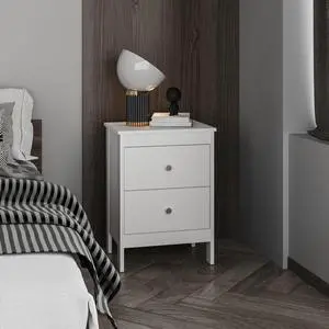 Newcastle Nightstand Two Drawer And Open Shelf, Modern Bedside Table, White Newcastle Nightstand Two Drawer And Open Shelf, Modern Bedside Table, White