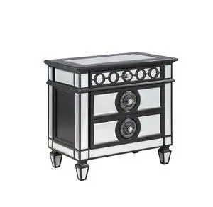 Varian Ii Mirrored, Black & Sliver Finish Nightstand Varian Ii Mirrored, Black & Sliver Finish Nightstand