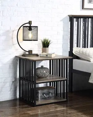 Zudora Antique Oak & Black Finish Nightstand Zudora Antique Oak & Black Finish Nightstand