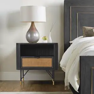 Saratoga Nightstand In Black Acacia With Rattan Saratoga Nightstand In Black Acacia With Rattan