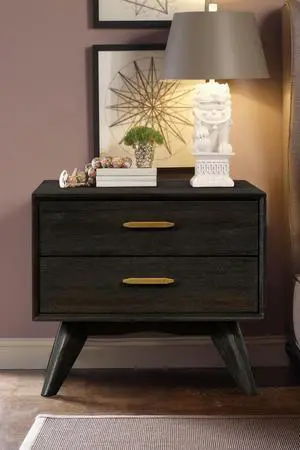 Baly Acacia Mid-Century 2 Drawer Night Stand Baly Acacia Mid-Century 2 Drawer Night Stand