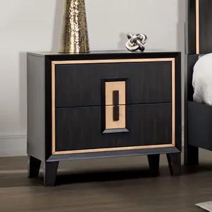 Modern Espresso Bedside Table Bedroom Furniture 1pc Nightstand Gold Accent Trim Wooden Finger Pull Modern Espresso Bedside Table Bedroom Furniture 1pc Nightstand Gold Accent Trim Wooden Finger Pull