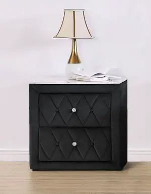 1Pc Black Nightstand Upholstery Fabric Faux Marble Top Two Storage Drawers Wooden Bedroom Furniture 1Pc Black Nightstand Upholstery Fabric Faux Marble Top Two Storage Drawers Wooden Bedroom Furniture