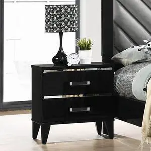 Contemporary Shiny Black Finish 2 Storage Drawer Nightstand Wooden Bedroom Furniture 1Pc Contemporary Shiny Black Finish 2 Storage Drawer Nightstand Wooden Bedroom Furniture 1Pc