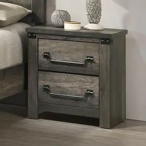 Rustic Gray 1Pc Bedside Table Melamine Paper Wooden Nightstand Antique Brass Color Drop Handles Rustic Gray 1Pc Bedside Table Melamine Paper Wooden Nightstand Antique Brass Color Drop Handles
