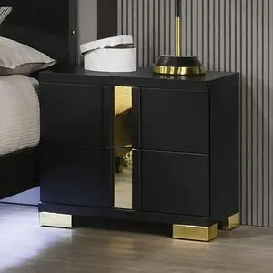 Black And Gold Trim 1Pc Nightstand Bracketed Metal Legs Acrylic Trim Contemporary Bedroom Furniture Black And Gold Trim 1Pc Nightstand Bracketed Metal Legs Acrylic Trim Contemporary Bedroom Furniture
