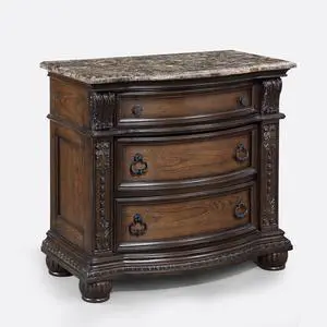 1Pc Marble Top Three Drawers Nightstand Intricate Moldings Beautifully Antiqued Hardware Curved Silhouette Bedroom Solid Wood Furniture Coffee Brown Finish 1Pc Marble Top Three Drawers Nightstand Intricate Moldings Beautifully Antiqued Hardware Curved Silhouette Bedroom Solid Wood Furniture Coffee Brown Finish
