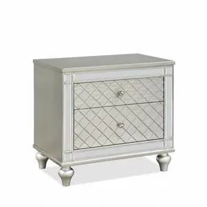 1pc Glam 2-Drawer Bedroom Nightstand Diamond Patterned Drawer Fronts Silver Finish 1pc Glam 2-Drawer Bedroom Nightstand Diamond Patterned Drawer Fronts Silver Finish