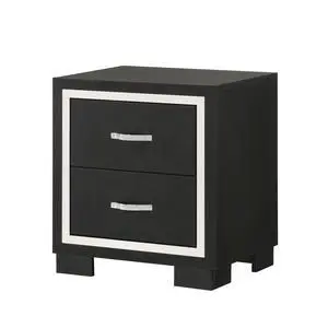 Modern 1Pc Glam 2-Drawer Bedroom Nightstand Sleek Metal Handles Wooden Black Bedroom Furniture Modern 1Pc Glam 2-Drawer Bedroom Nightstand Sleek Metal Handles Wooden Black Bedroom Furniture