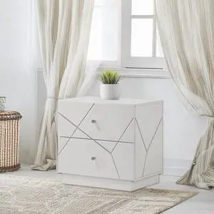 Ultra Modern White Finish Stylish Nightstand with 2x Drawers Embossed Lines Design Contemporary Bedroom Furniture 1pc Bedside Cabinet Ultra Modern White Finish Stylish Nightstand with 2x Drawers Embossed Lines Design Contemporary Bedroom Furniture 1pc Bedside Cabinet