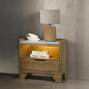 Transitional Brown Finish Nightstand With Led Light Usb Ports Wooden Bedroom Furniture 1Pc Bedside Cabinet Drawer Shelf Transitional Brown Finish Nightstand With Led Light Usb Ports Wooden Bedroom Furniture 1Pc Bedside Cabinet Drawer Shelf