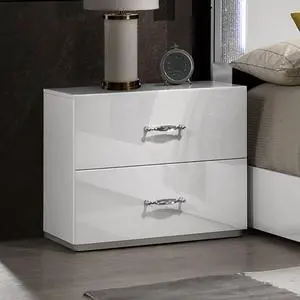 Contemporary Style 1Pc Nightstand Stainless Steel High Gloss Finish Acrylic Handles White Finish Bedroom Furniture Contemporary Style 1Pc Nightstand Stainless Steel High Gloss Finish Acrylic Handles White Finish Bedroom Furniture