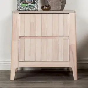 Mid-Century Modern Style 1Pc Nightstand Hidden Handles Bracket Legs Vertical Receding White Wash Finish Bedroom Furniture Mid-Century Modern Style 1Pc Nightstand Hidden Handles Bracket Legs Vertical Receding White Wash Finish Bedroom Furniture