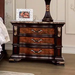 Traditional Style 1Pc Nightstand Sintered Stone Top Usb Port Gold Carved Details English Dovetail Drawers Dark Cherry And Oak Finish Bedroom Furniture Traditional Style 1Pc Nightstand Sintered Stone Top Usb Port Gold Carved Details English Dovetail Drawers Dark Cherry And Oak Finish Bedroom Furniture