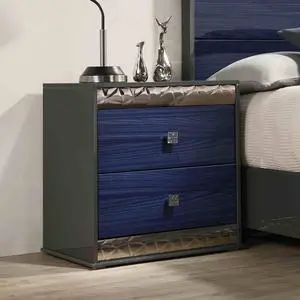 Glam Style 1Pc Nightstand Chrome Molding Metal Side Glide Ash Gray And Indigo Blue Finish Bedroom Furniture Glam Style 1Pc Nightstand Chrome Molding Metal Side Glide Ash Gray And Indigo Blue Finish Bedroom Furniture