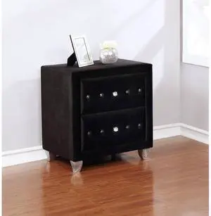Glam Style 1Pc Nightstand Button Tufted Full Upholstered Frame Acrylic Buttons Black Finish Bedroom Furniture Glam Style 1Pc Nightstand Button Tufted Full Upholstered Frame Acrylic Buttons Black Finish Bedroom Furniture