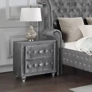 Glam Style 1Pc Nightstand Button Tufted Full Upholstered Frame Acrylic Buttons Gray Finish Bedroom Furniture Glam Style 1Pc Nightstand Button Tufted Full Upholstered Frame Acrylic Buttons Gray Finish Bedroom Furniture