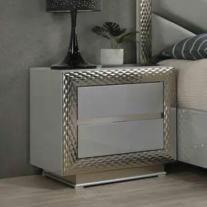 Glam Style 1Pc Nightstand Plinth Base Silver Molding Felt Lined Top Drawer Gray Finish Bedroom Furniture Glam Style 1Pc Nightstand Plinth Base Silver Molding Felt Lined Top Drawer Gray Finish Bedroom Furniture