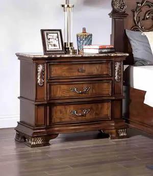 Traditional Style 1Pc Nightstand Marble Top Dovetail Drawers Ball Bearing Glide Brown Cherry Finish Bedroom Furniture Traditional Style 1Pc Nightstand Marble Top Dovetail Drawers Ball Bearing Glide Brown Cherry Finish Bedroom Furniture