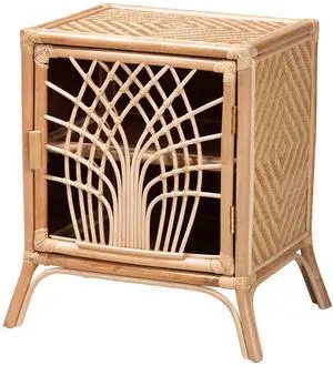 Modern Bohemian Natural Brown Rattan Nightstand Modern Bohemian Natural Brown Rattan Nightstand