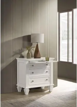 Cream White 3-Drawer Nightstand With Pull Out Tray Cream White 3-Drawer Nightstand With Pull Out Tray